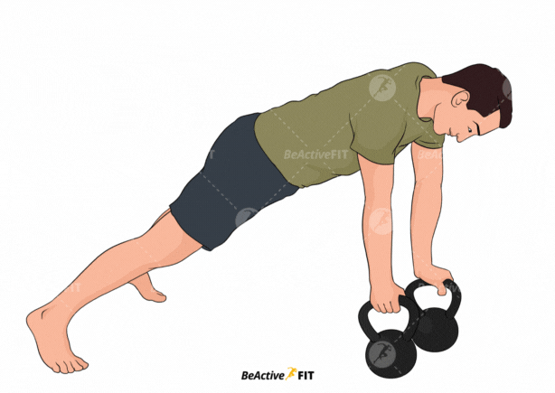 GIF demonstrating Kettlebell Plank Row workout