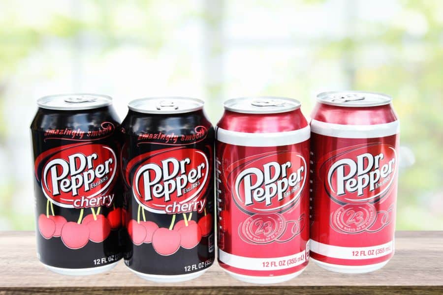 Dr Pepper Soda cans of different flavors