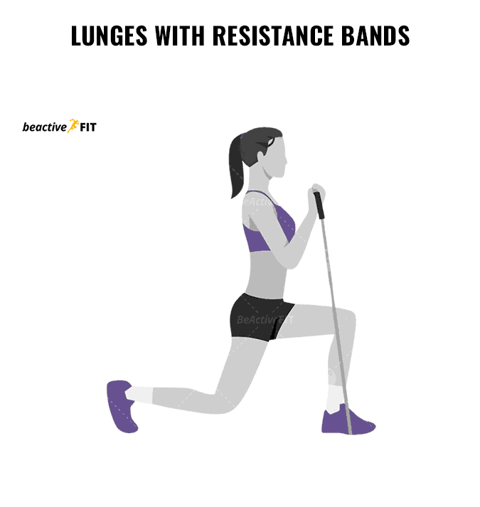 Lunges with Resistance Band Targets - Glutes, quads, hamstrings, and core

